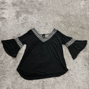 G Collection Peasant Top Blouse Womens Medium Black Soft Rayon Long Sleeve Shirt